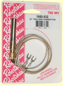TWO LEAD GAS PILOT BURNER THERMOPILES MILLIVOLT PACK OF 5 X ROBERTSHAW 2 WIRE 